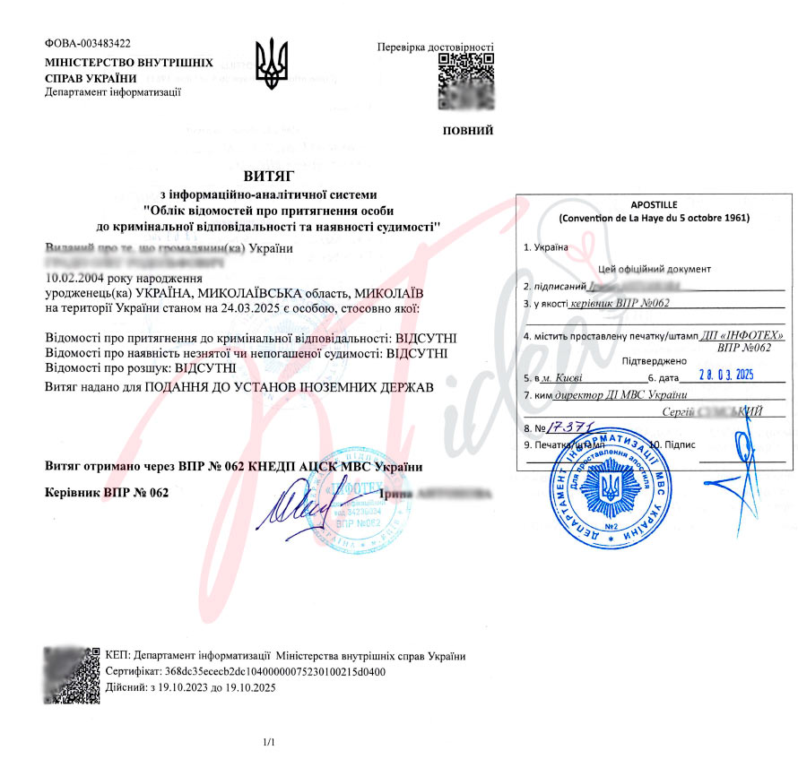 Справка из МВД с апостилем